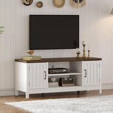 Farmhouse TV Stand, Wood Fluted Door Entertainment Center