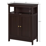 Bathroom Floor Storage Cabinet, Wooden Free Standing Storage Organizer with 2 Doors & Adjustable Shelf for Living Room,