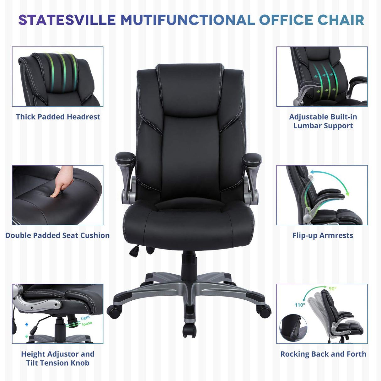 Big & Tall Office Chair High Back Desk Chair Large Executive Desk Computer Swivel Chair