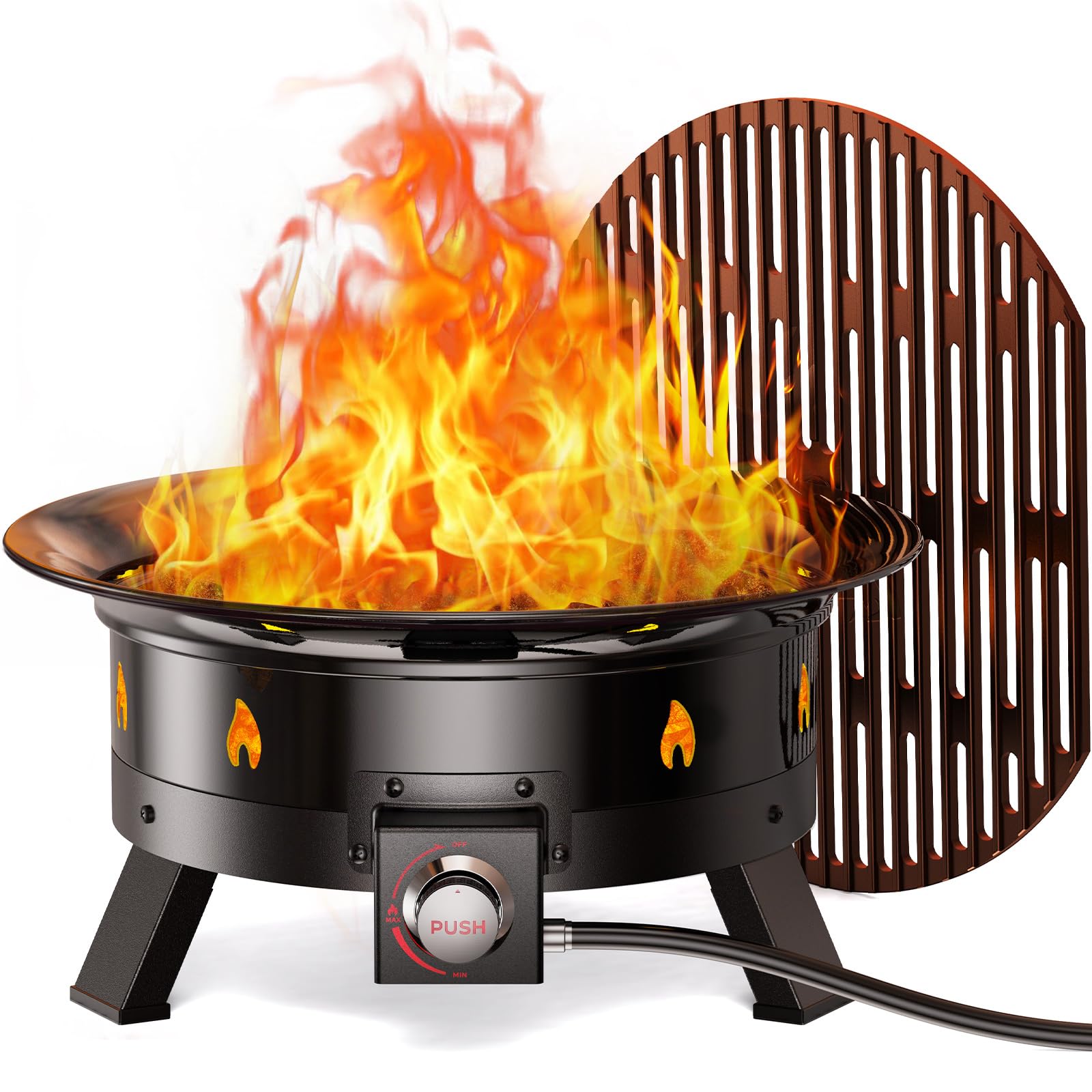Ciays Large Propane Fire Pit 24 Inch, Gas Fire Pit with Grill Grate, Folding Legs, Hose Hooks, Propane Tank Holder, Cover & Carry Strap, CSA Certified Portable Outdoor Fire Pit for Camping, 58,000 BTU - Bircata