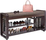 Shoe Rack Bench Entryway, Bamboo Shoe Bench with Removable Cushion