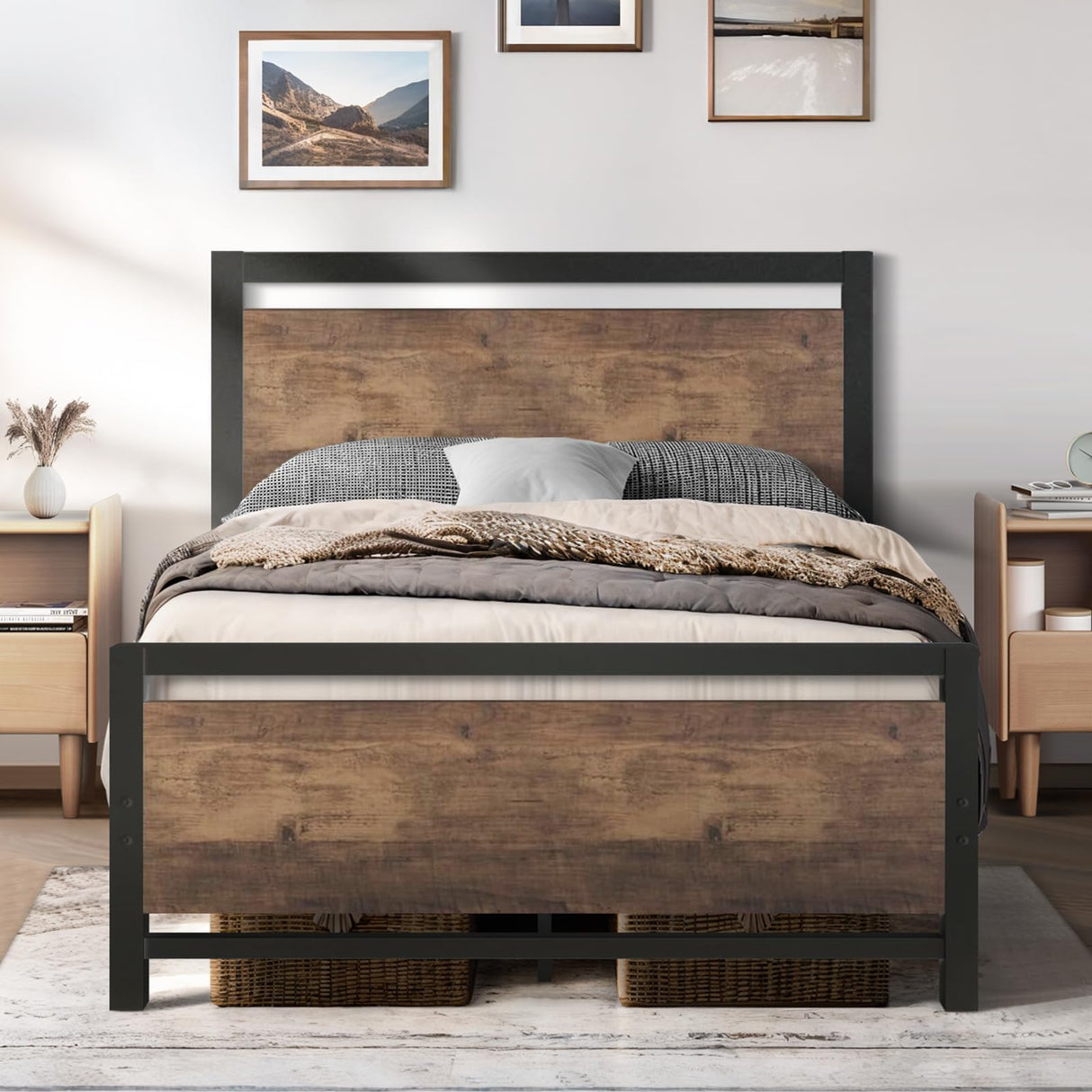 Frame, Platform Metal Bed with Headboard and Footboard, Mattress Foundation