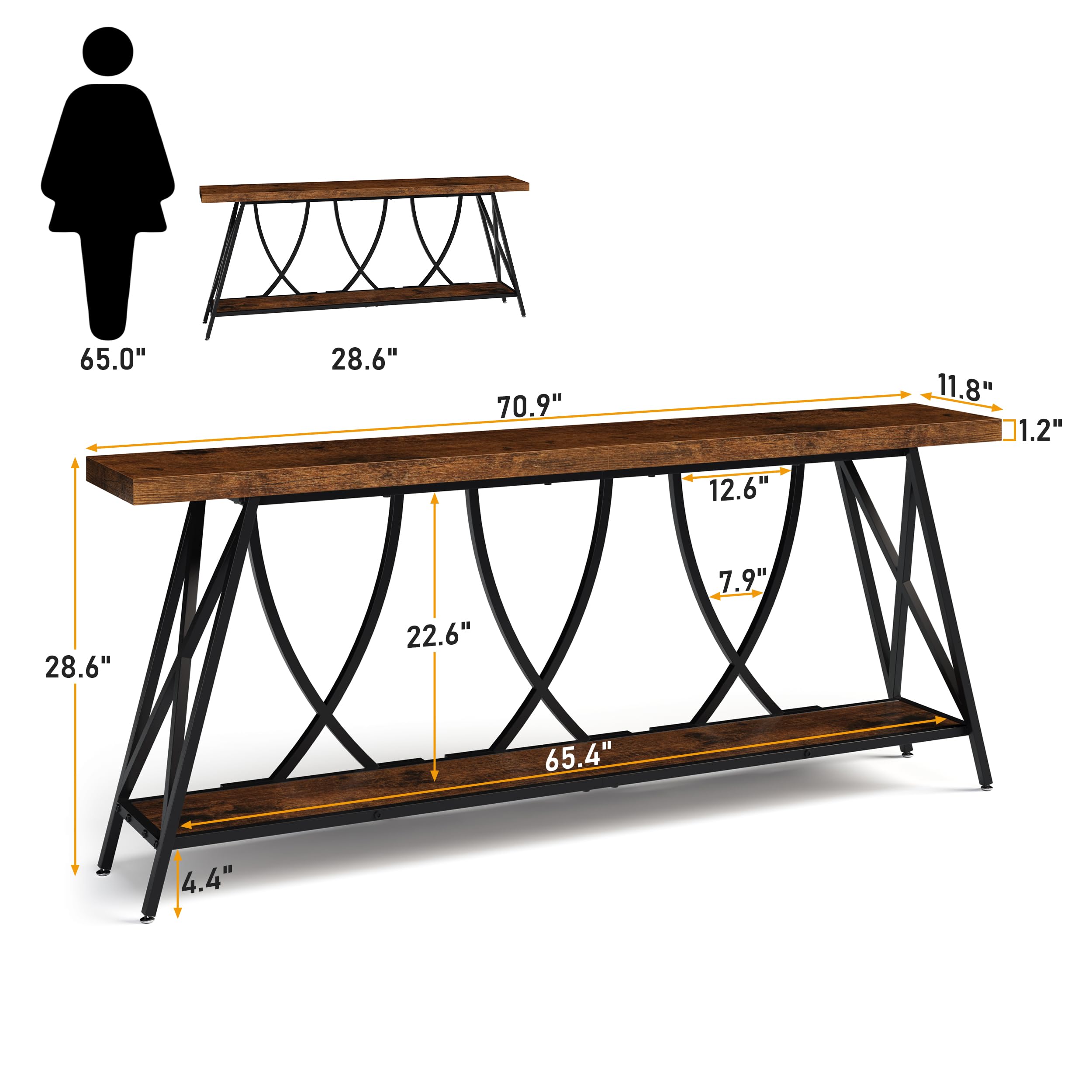 70.9" Narrow Console Table - Industrial Farmhouse Entryway Table with Storage