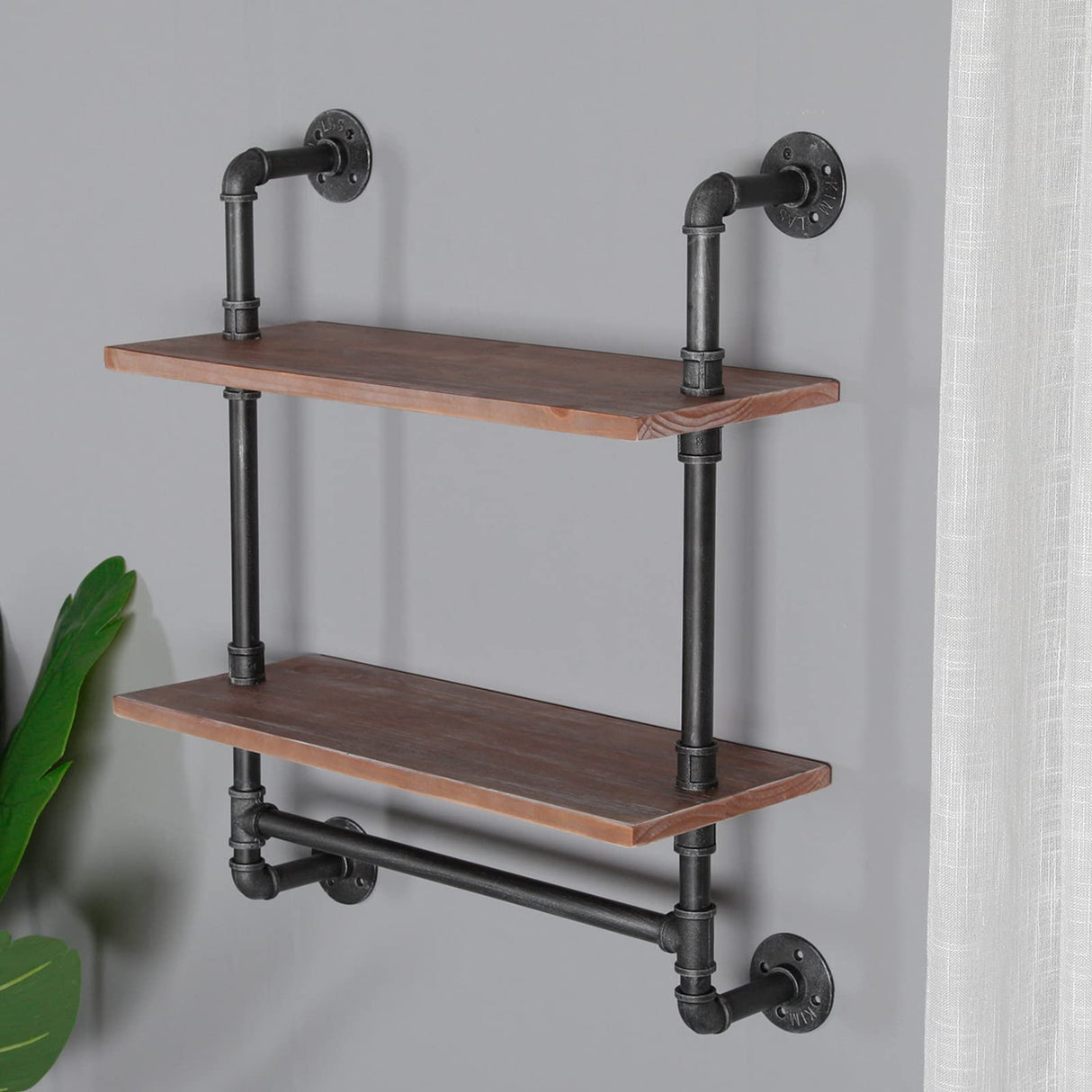 Industrial Pipe Shelving Bathroom Floating Shelves Wall Mounted, 2 Tier 24 inch Rustic Wood Shelf