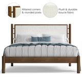 Queen Size Solid Wood Bed Frame with Upholstered Boucle Headboard
