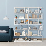 Geometric Bookcase White, S-shaped Wooden Bookshelf, 6-Tier Modern Freestanding