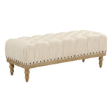 Abigail Bench with Tufted Top and Antique Bronze Nailheads, Linen Fabric