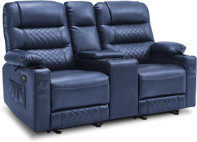 Loveseat Recliner with Console, Electric Reclining Loveseat with Heat and Vibration, Cup