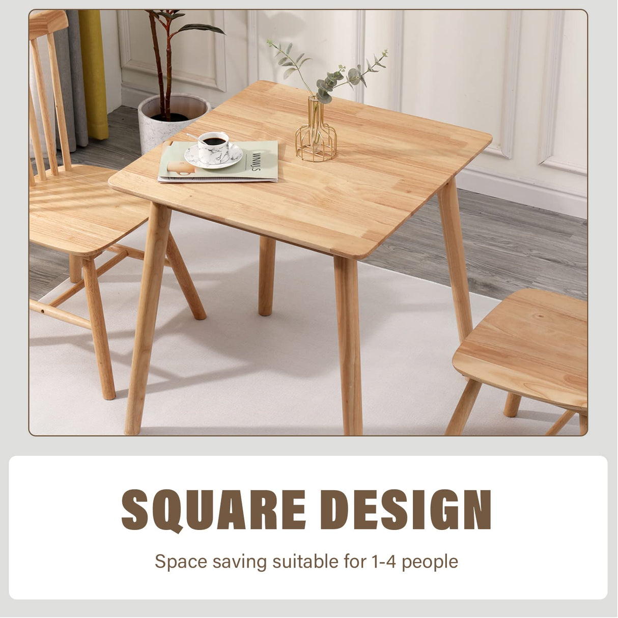 27.6" Small Square Wooden Dining Table for 2, Space-Saving natural Kitchen Dinner Table Rustic