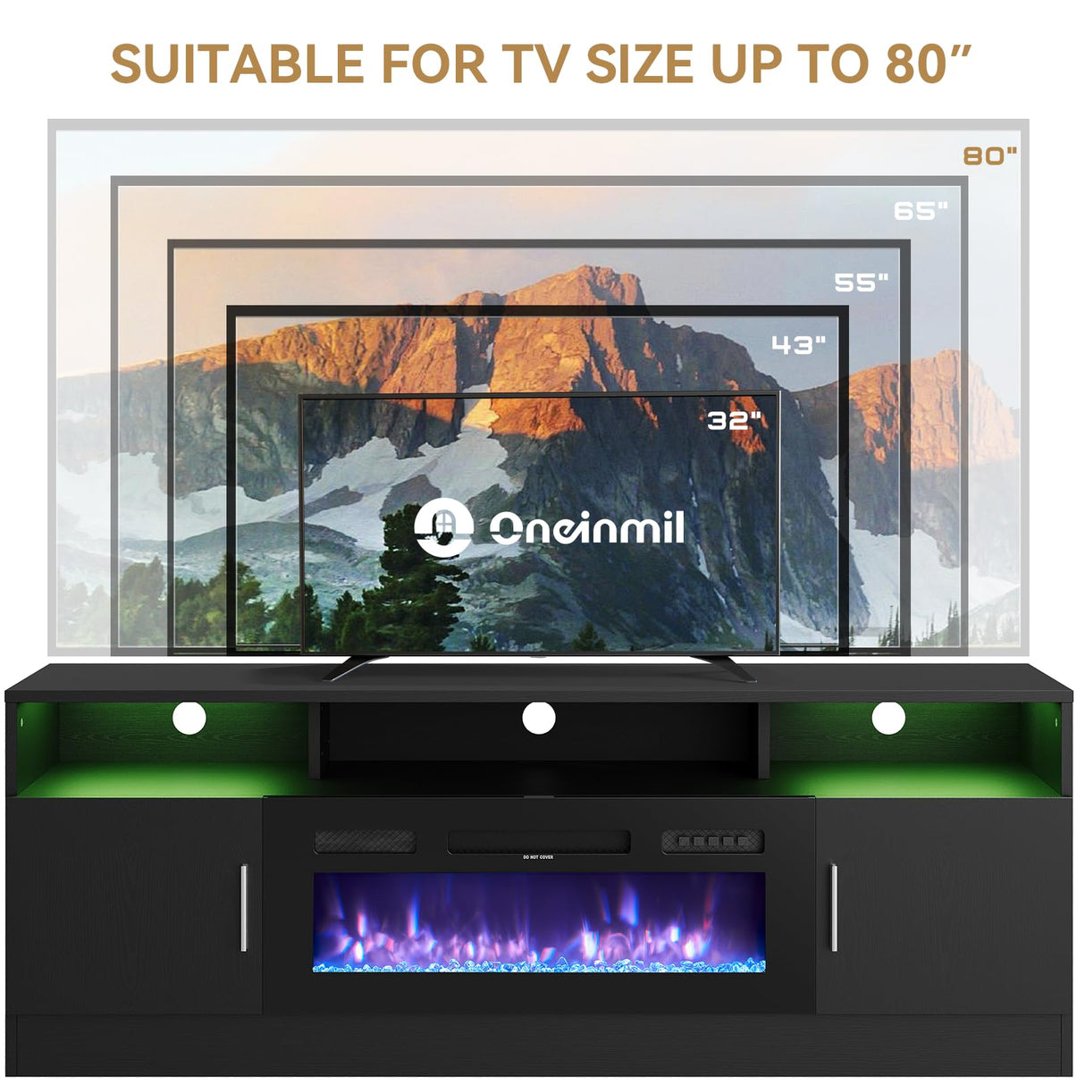 Fireplace TV Stand with 36” Electric Fireplace, 70” Fireplace Entertainment Center