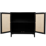 Wood Room Cabinet 1 Shelf and 2 Door Storage Cabinet with Cane Front Doors and Gold Handles,