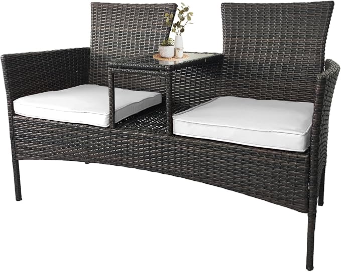 Outdoor Rattan Patio Loveseat,Wicker 2-Seat Outdoor Loveseat