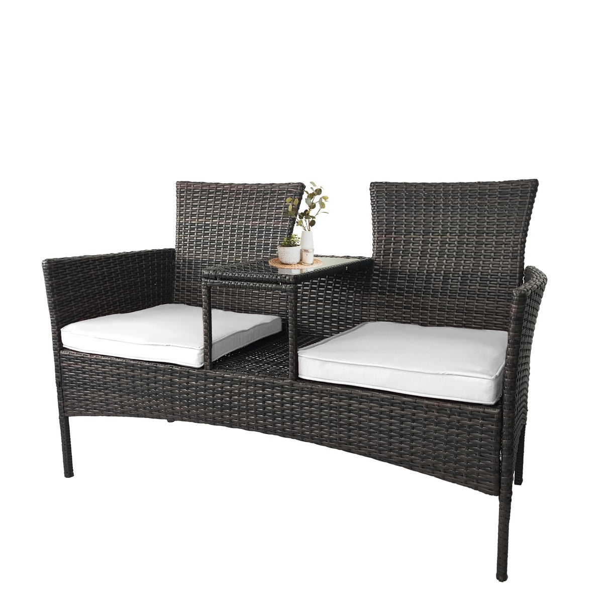 Outdoor Rattan Patio Loveseat,Wicker 2-Seat Outdoor Loveseat