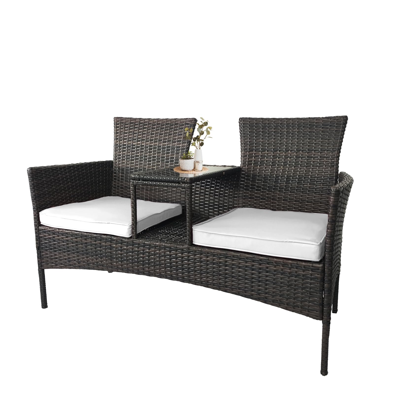 Outdoor Rattan Patio Loveseat,Wicker 2-Seat Outdoor Loveseat