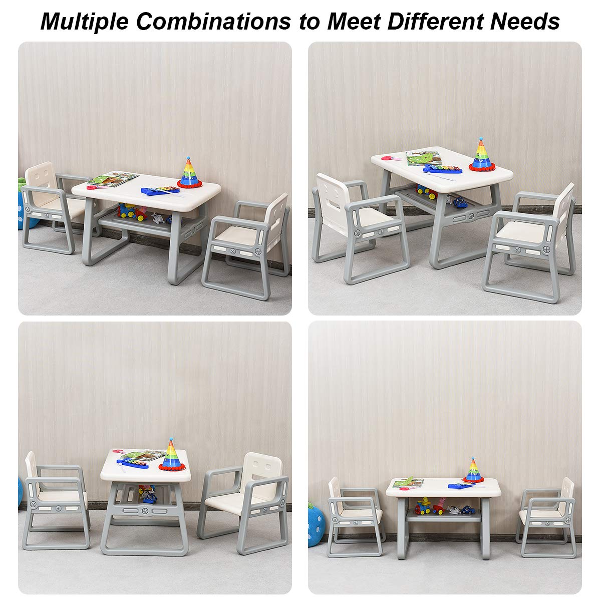 Kids Table and Chair Set, Children Activity Table & 2 Chairs w/Storage Rack