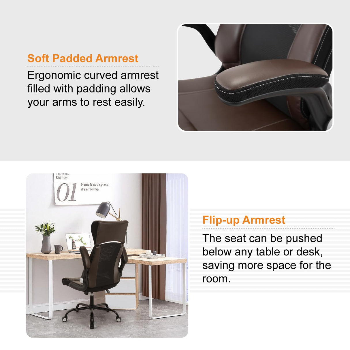 Home Office Chair, Ergonomic Desk Chair with Lumbar Support, Faux PU Leather Cushion