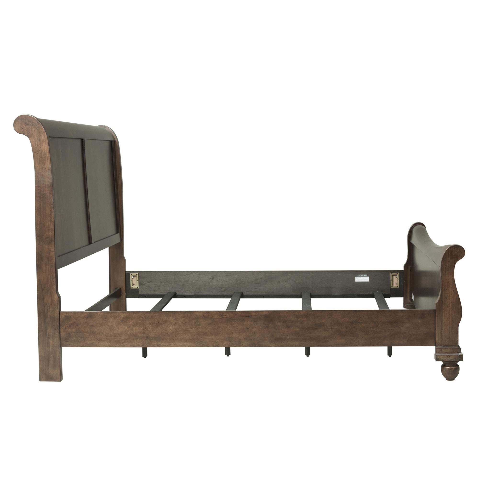 Rustic Cherry Queen Sleigh Bed - Classic Louis Philippe Style