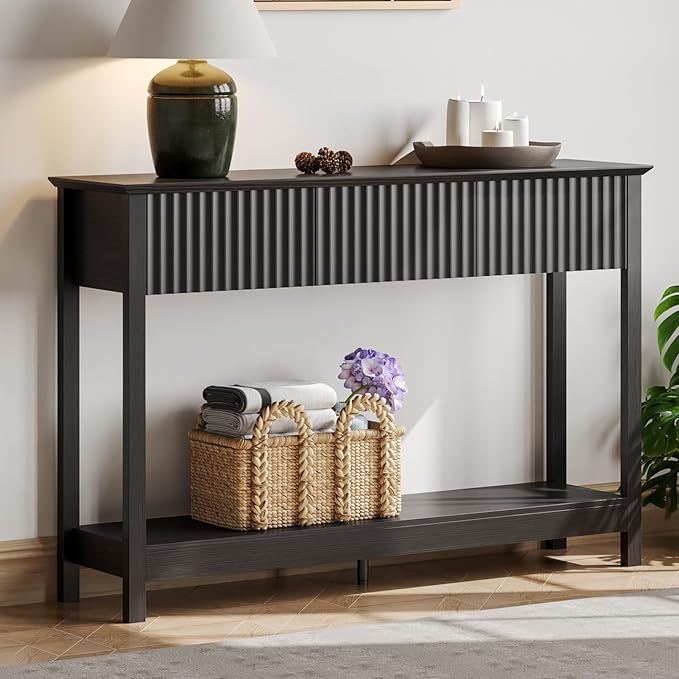 47" Fluted Console Table with 3 Drawers, Narrow Long Entryway Table