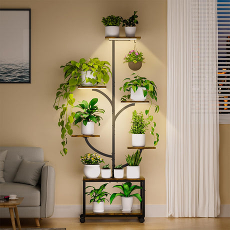 Plant Stand Indoor with Grow Lights, 60" Tall 7-Tier Metal Plant Stand with Wheels