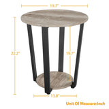 Farmhouse Round End Table with Storage Shelf, 2 Tier Side Table