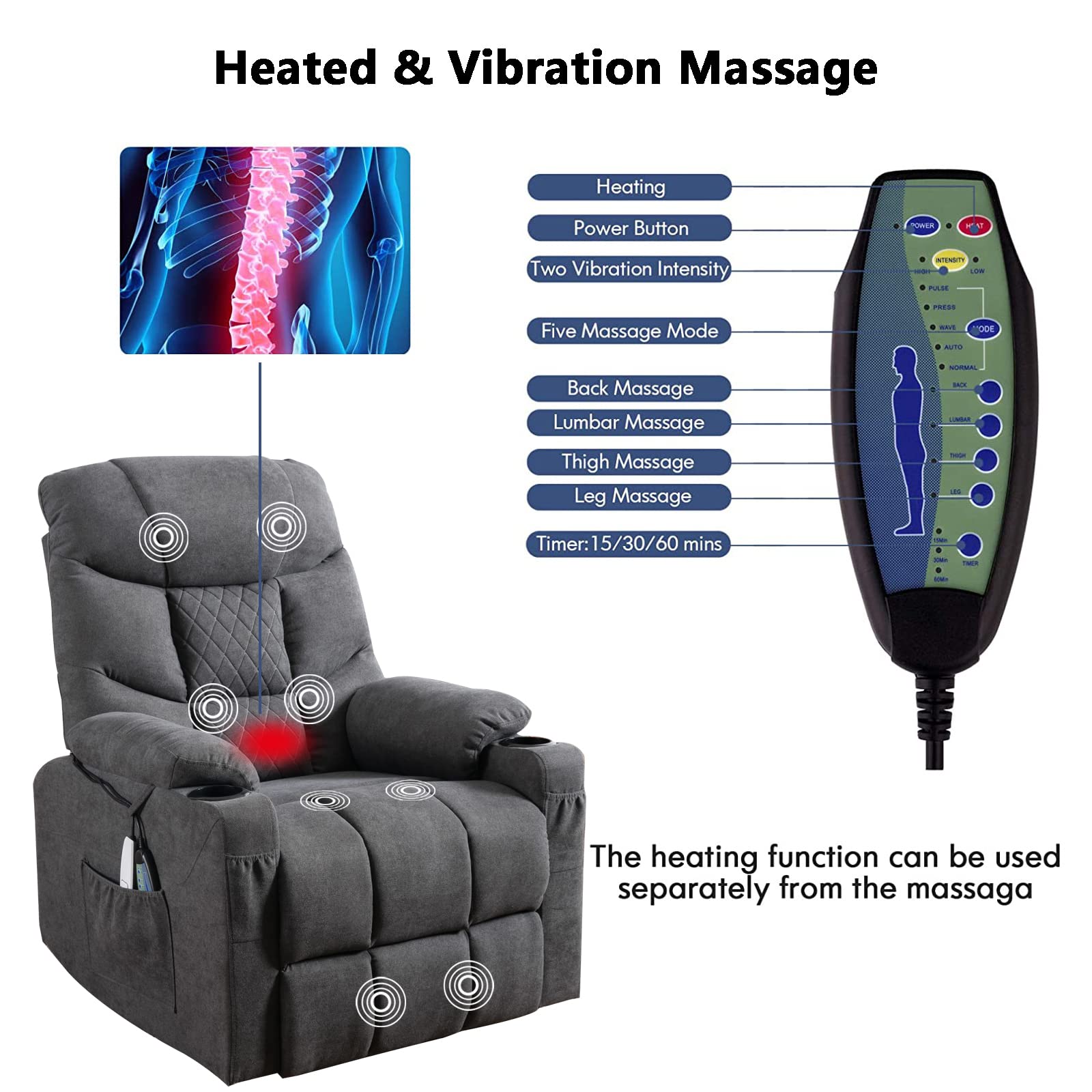 EaseRise Power Lift Recliner with Massage, Heat & USB