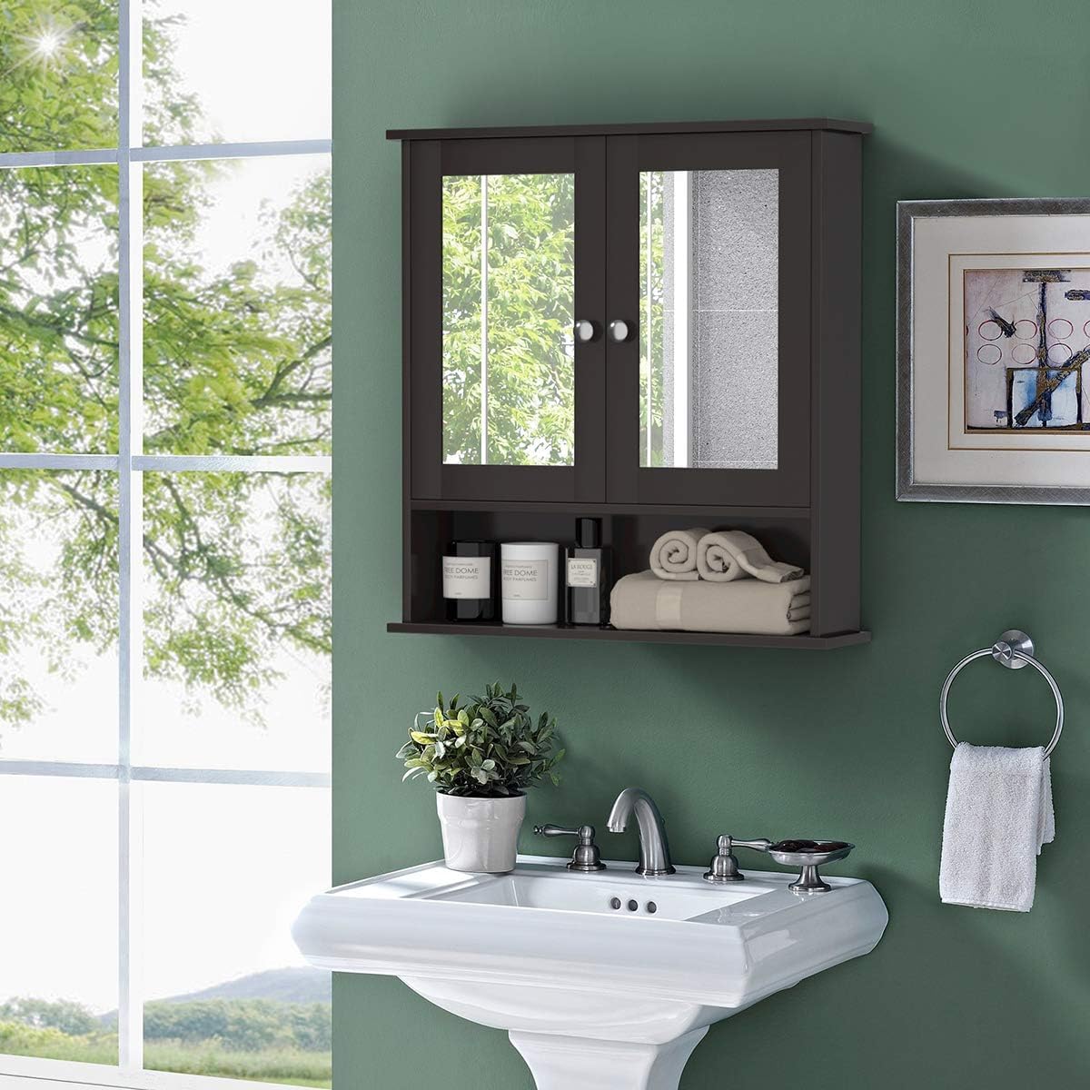 Bathroom Medicine Cabinet, Bathroom Wall Cabinet with 2 Mirror Doors & Adjustable Shelf