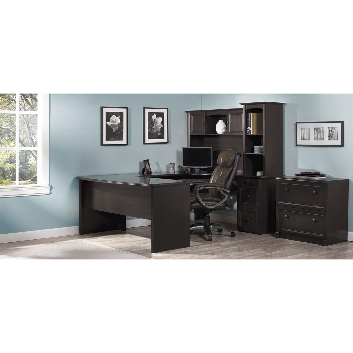 Broadstreet 65"W Hutch For U-Shaped Desk, Walnut