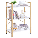 37.09" H 3 Tier Bookshelf, Modern Small Book Shelf for Small Spaces, White Gold Wooden Shelves for Bedroom Living Room and Home Office, 13.78" D x 24.12" W x 37.09" H, JCJ42M