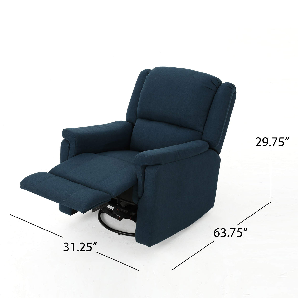 GDFStudio Jemma Tufted Fabric Swivel Gliding Recliner Chair, Plastic, (Navy Blue), 31.25