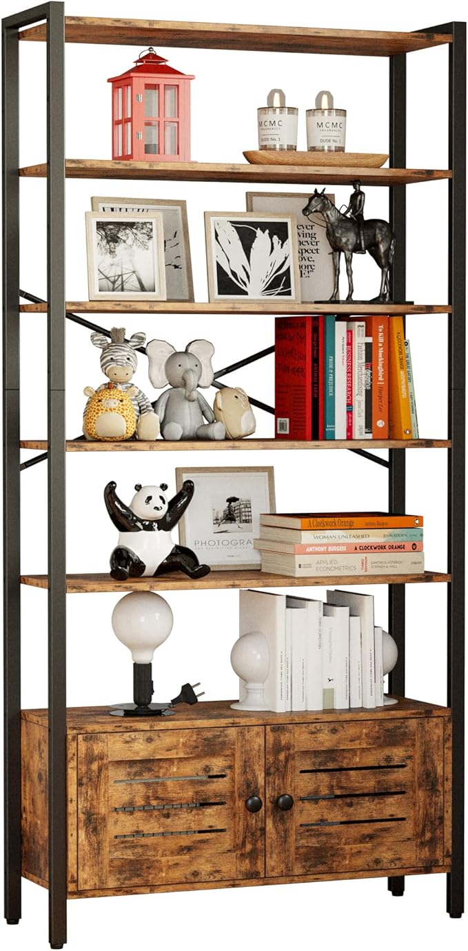 Bookshelf and Bookcase with Adjustable 5 Shelves, 70" H x 31.5" W Wide Bookshelves