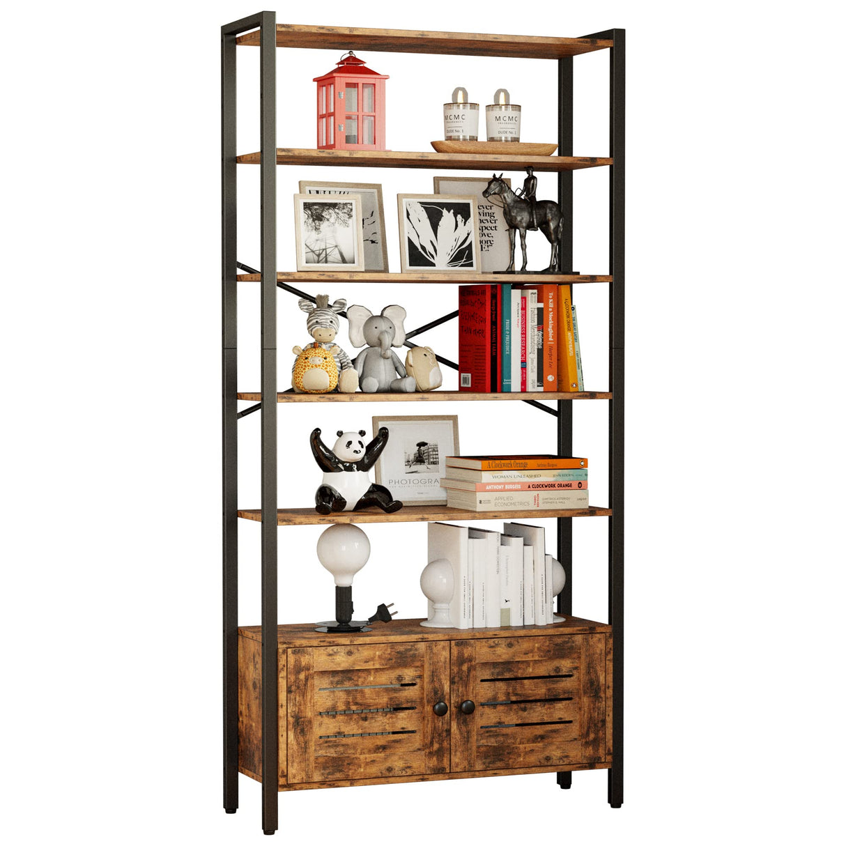 Bookshelf and Bookcase with Adjustable 5 Shelves, 70" H x 31.5" W Wide Bookshelves