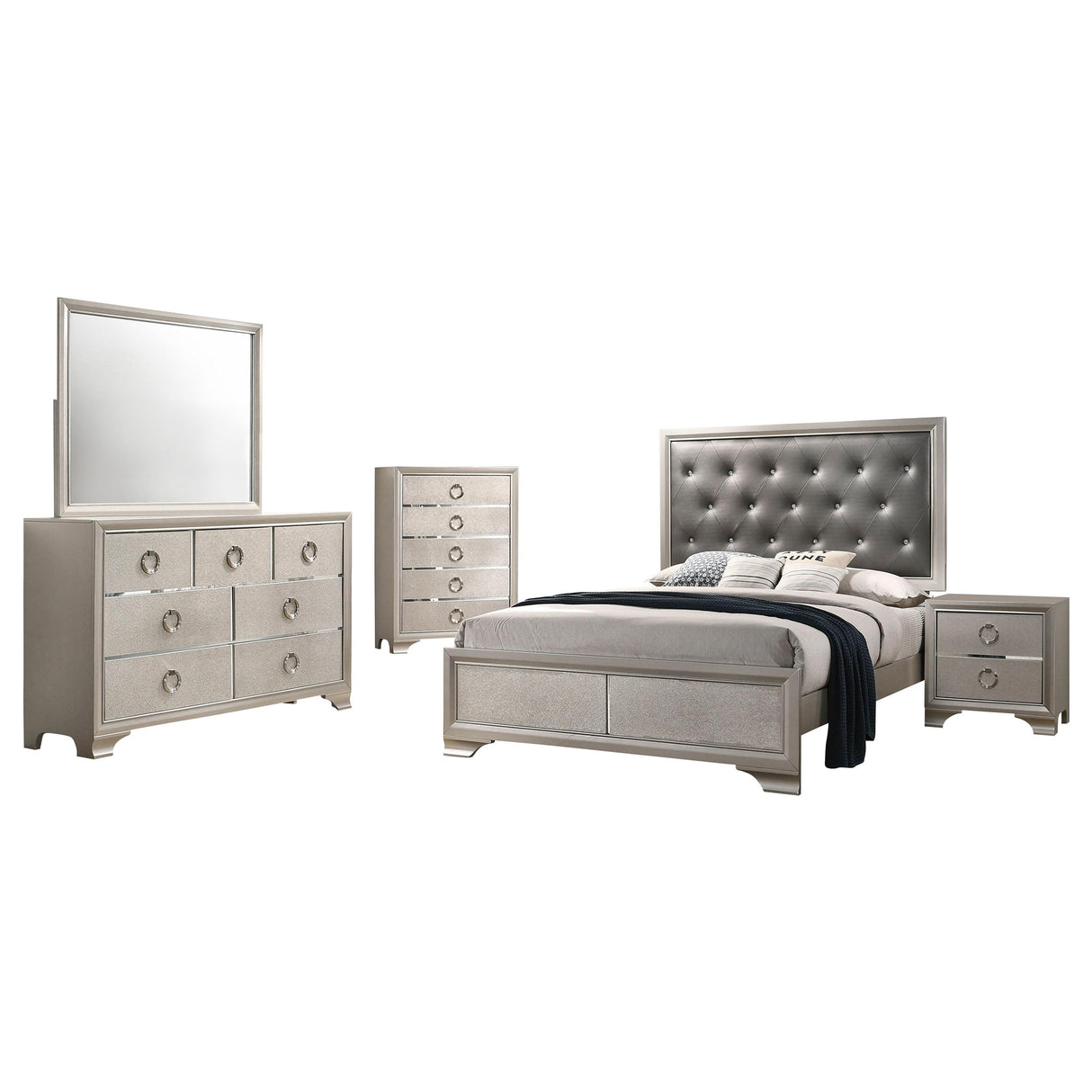 Coaster Salford Queen Bed 5-Piece Set, Metallic Sterling