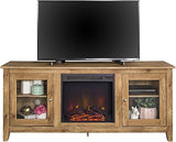 Rustic Wood and Glass Fireplace TV Stand for TV's up to 64" Flat Screen Living Room