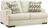 Maggie Contemporary Upholstered Loveseat with Accent Pillows, Off-White