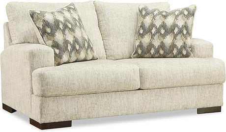 Maggie Contemporary Upholstered Loveseat with Accent Pillows, Off-White