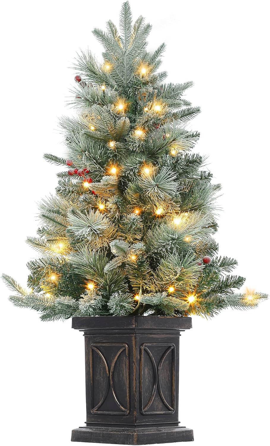 3 Ft Small Prelit Snow Flocked Christmas Tree, Tabletop Christmas Tree with 78 Warm