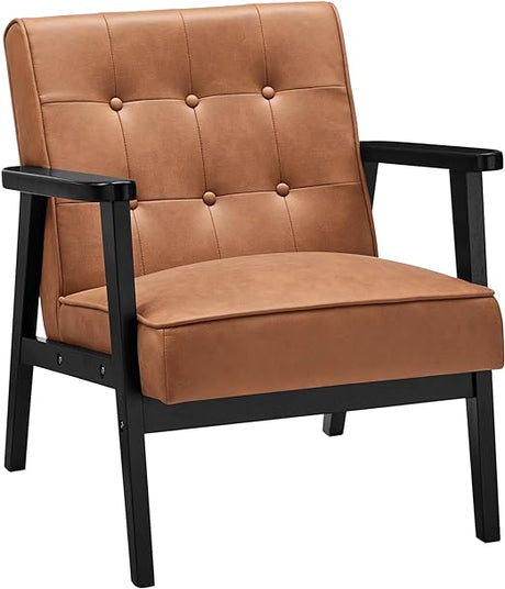 Leisure Chair with Solid Wood Armrest and Feet, Mid-Century Modern Accent Sofa