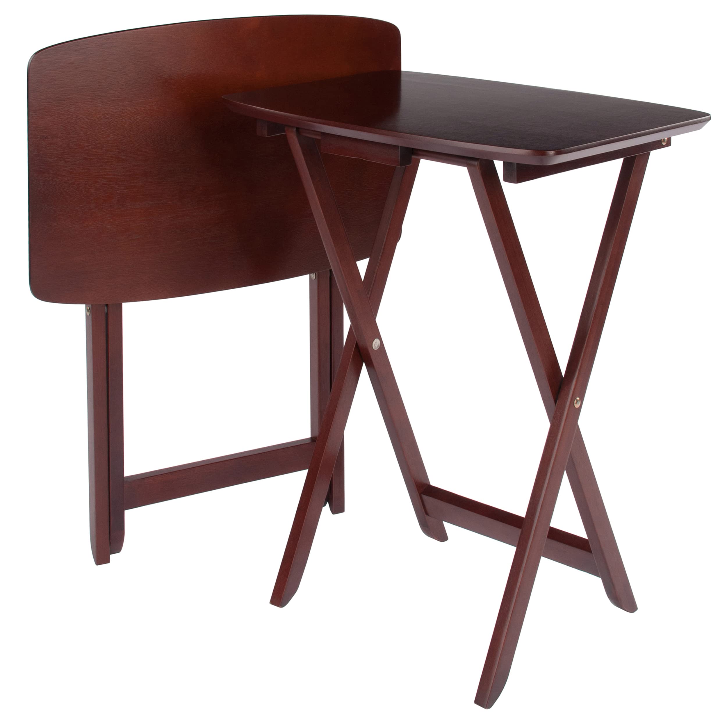 Wood Darlene 2 Piece Foldable Snack Table Set – Walnut Finish