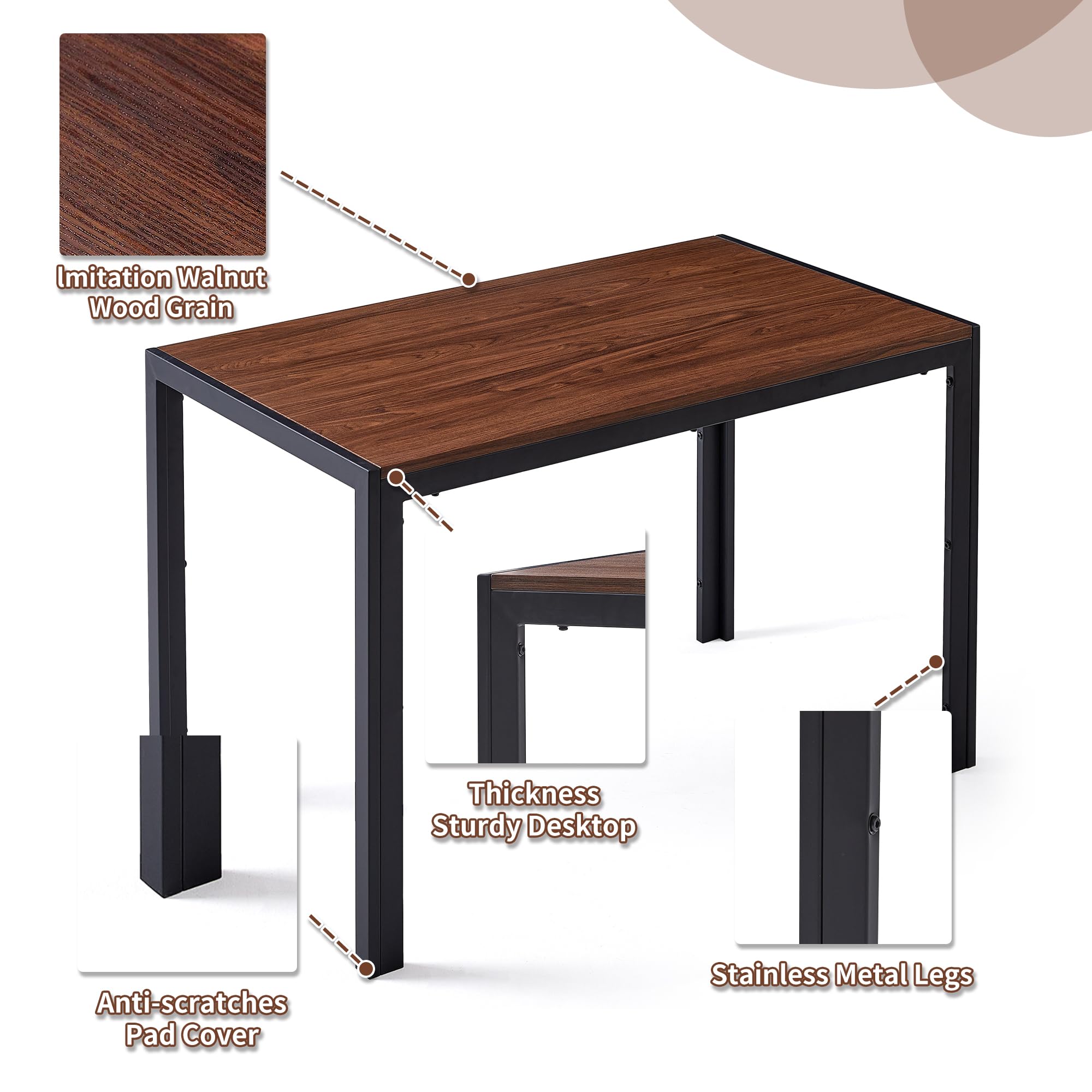 5-Piece Mid-Century Modern Dining Table Set for 4