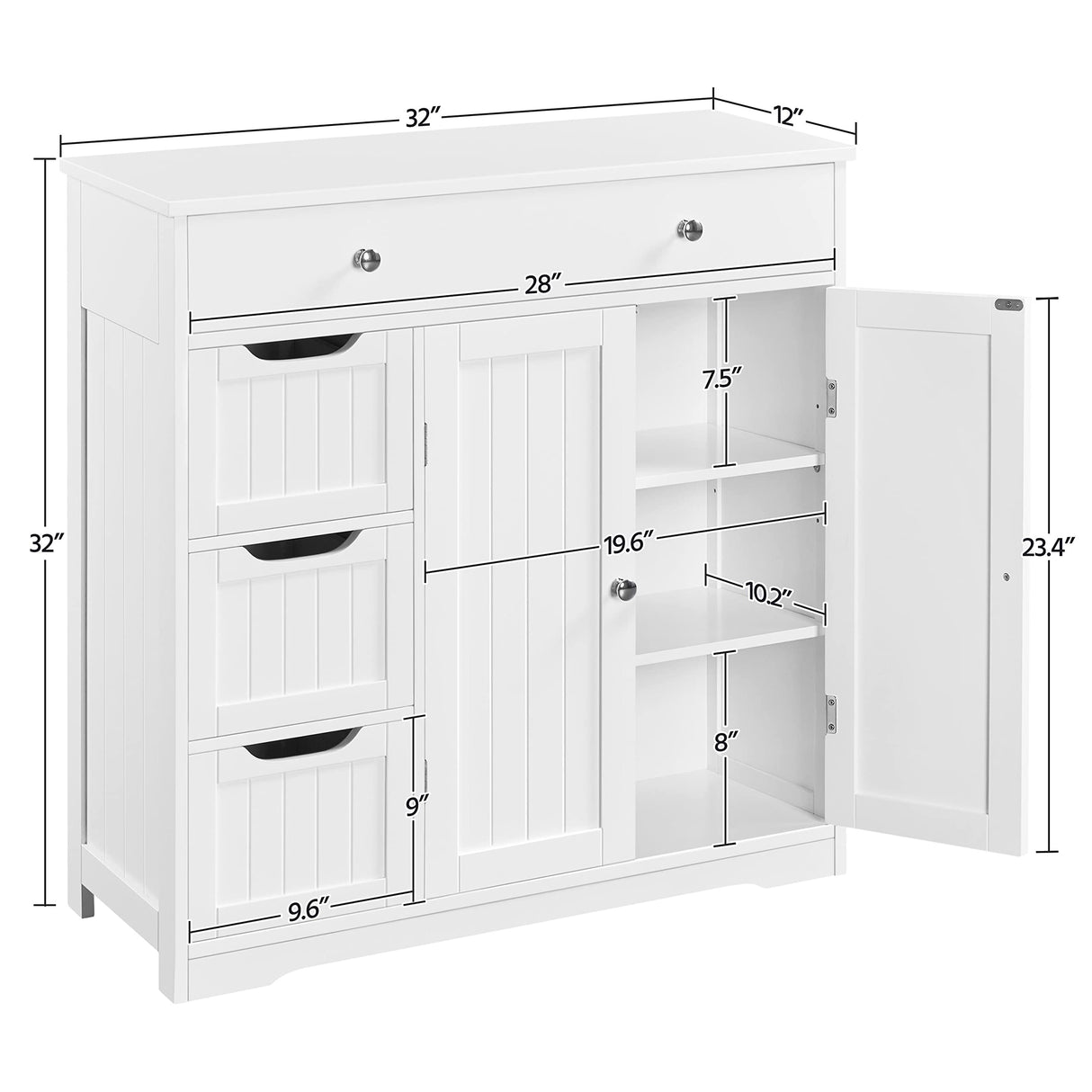 Bathroom Free-Standing Floor Cabinet, Practical Storage Cabinet with 4 Drawers