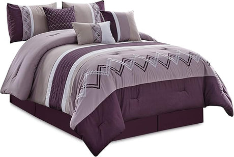 Arden 7-Piece Modern Pleated Stripe Embroidered Zigzag Bedding Comforter