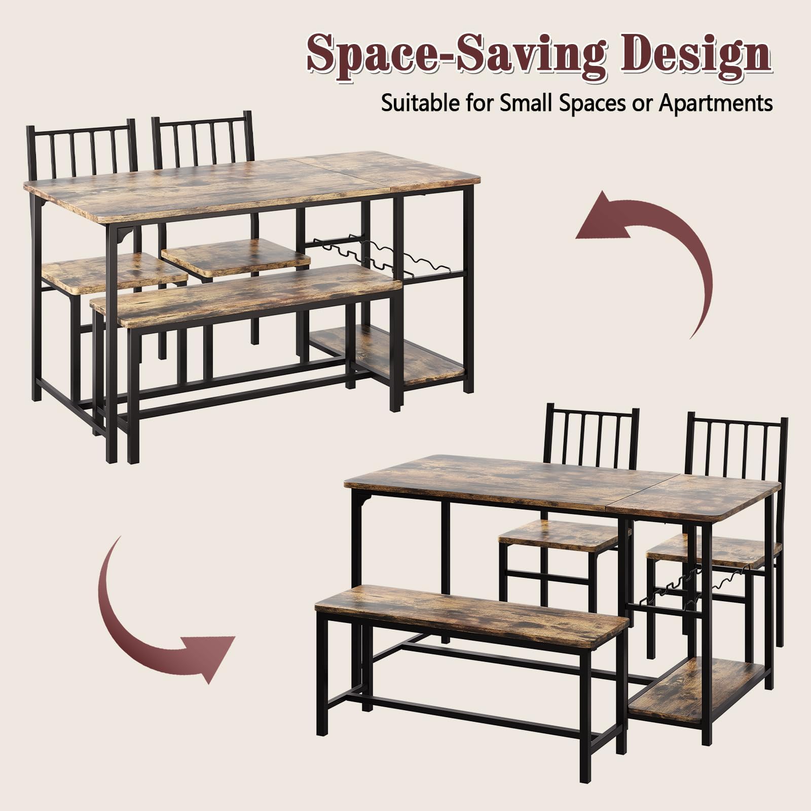 4-Piece Dining Set with Wine Rack Storage