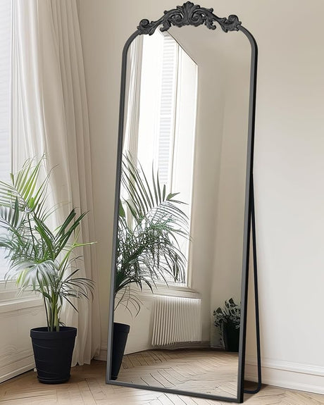 Full Length Mirror, 71"x28" Floor Mirror Freestanding with Carved Metal Frame & Bottom