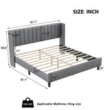 Bed Frame King Platform Bed with Linen Fabric Upholstered Headboard and Wooden