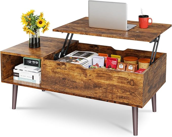 Coffee Table, 41.3" Lift Top Coffee Table with 4 Wheels, Hidden Compartment