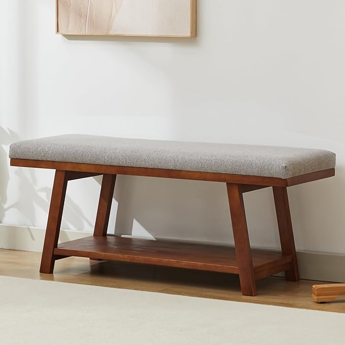 Entryway Shoe Bench with Cushion,End of Bed Bedroom Bench