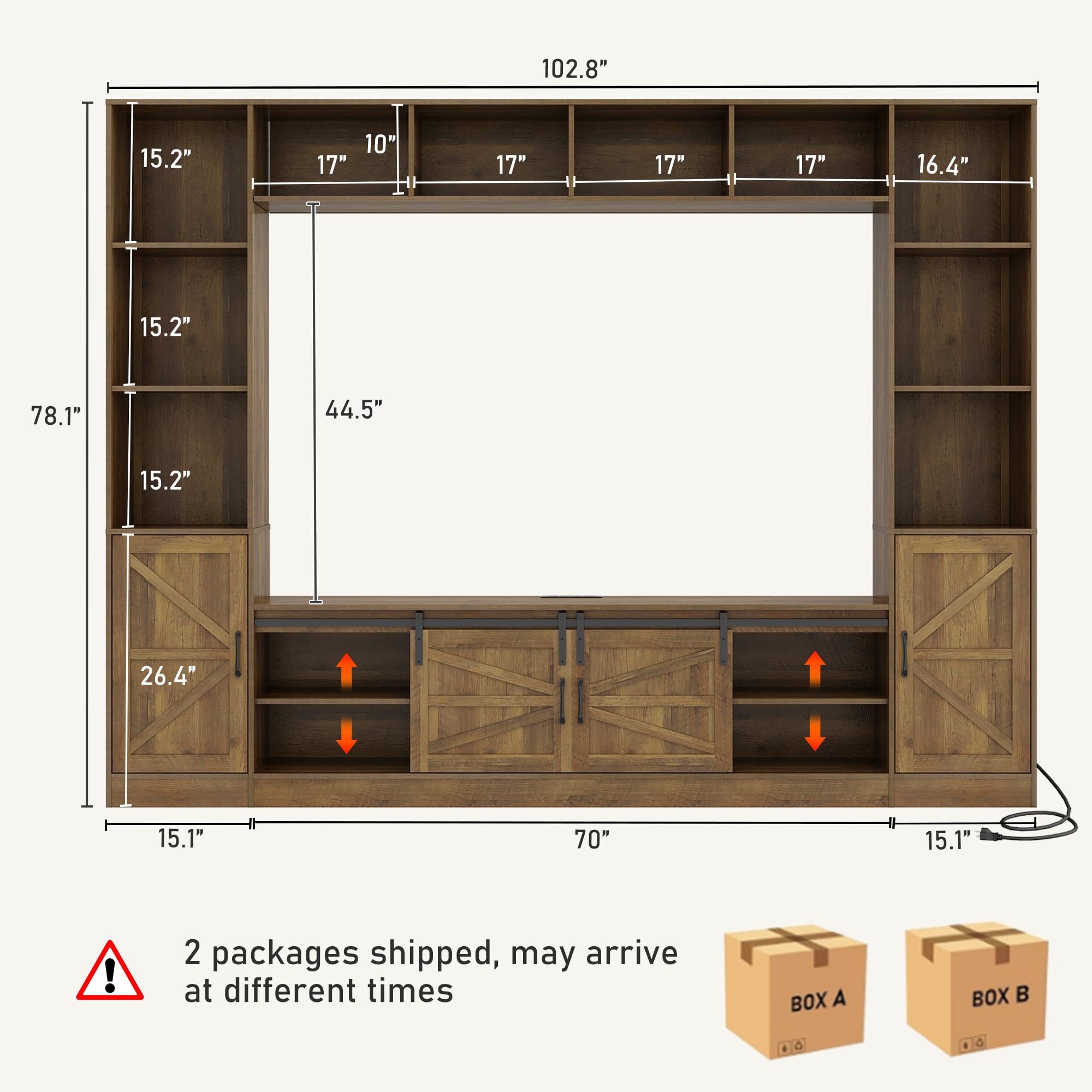 103" Farmhouse Wall Unit TV Stand with Storage for TVs up to 80"
