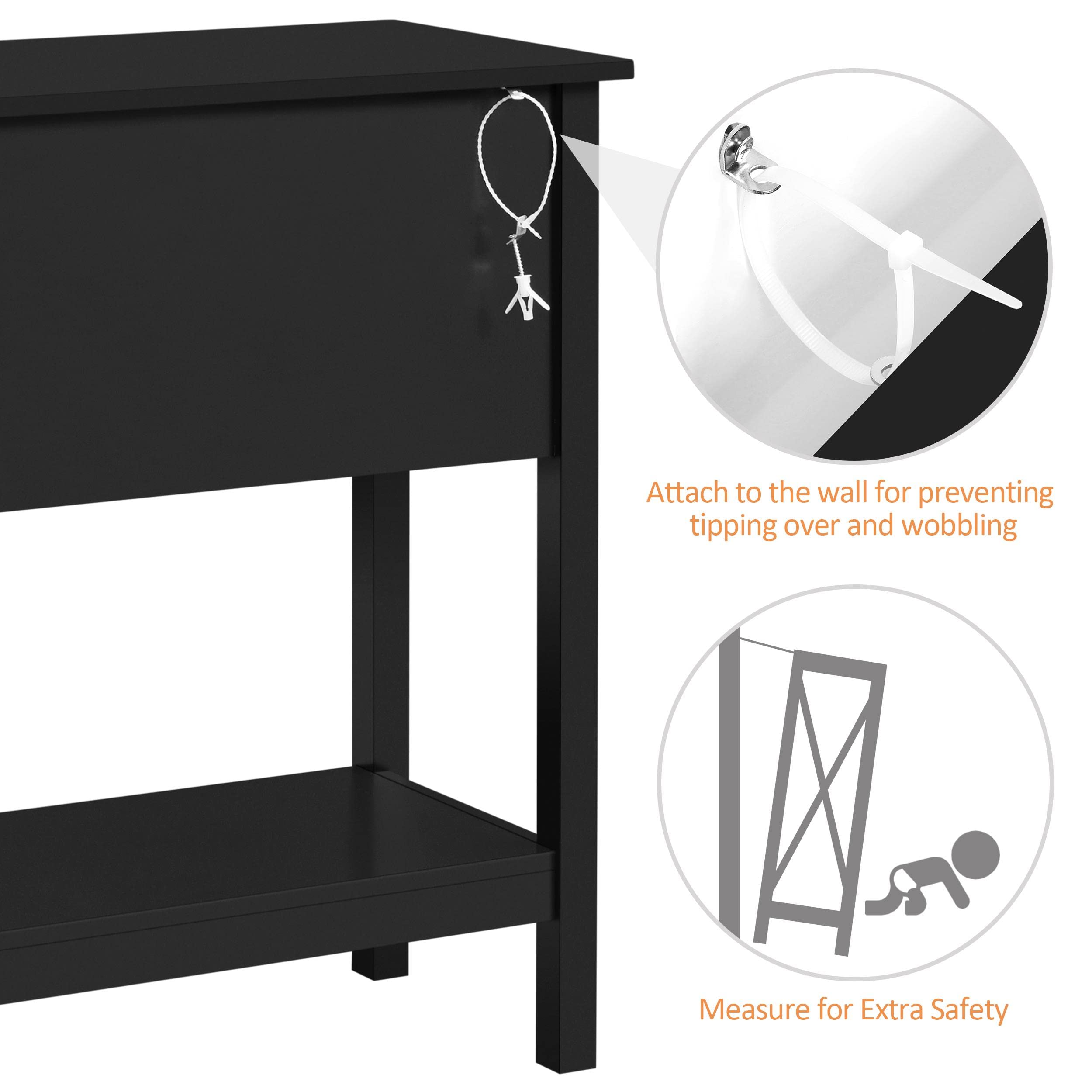 Console Table with 4 Drawers, Sofa Side Table with Bottom Open Storage Shelf,