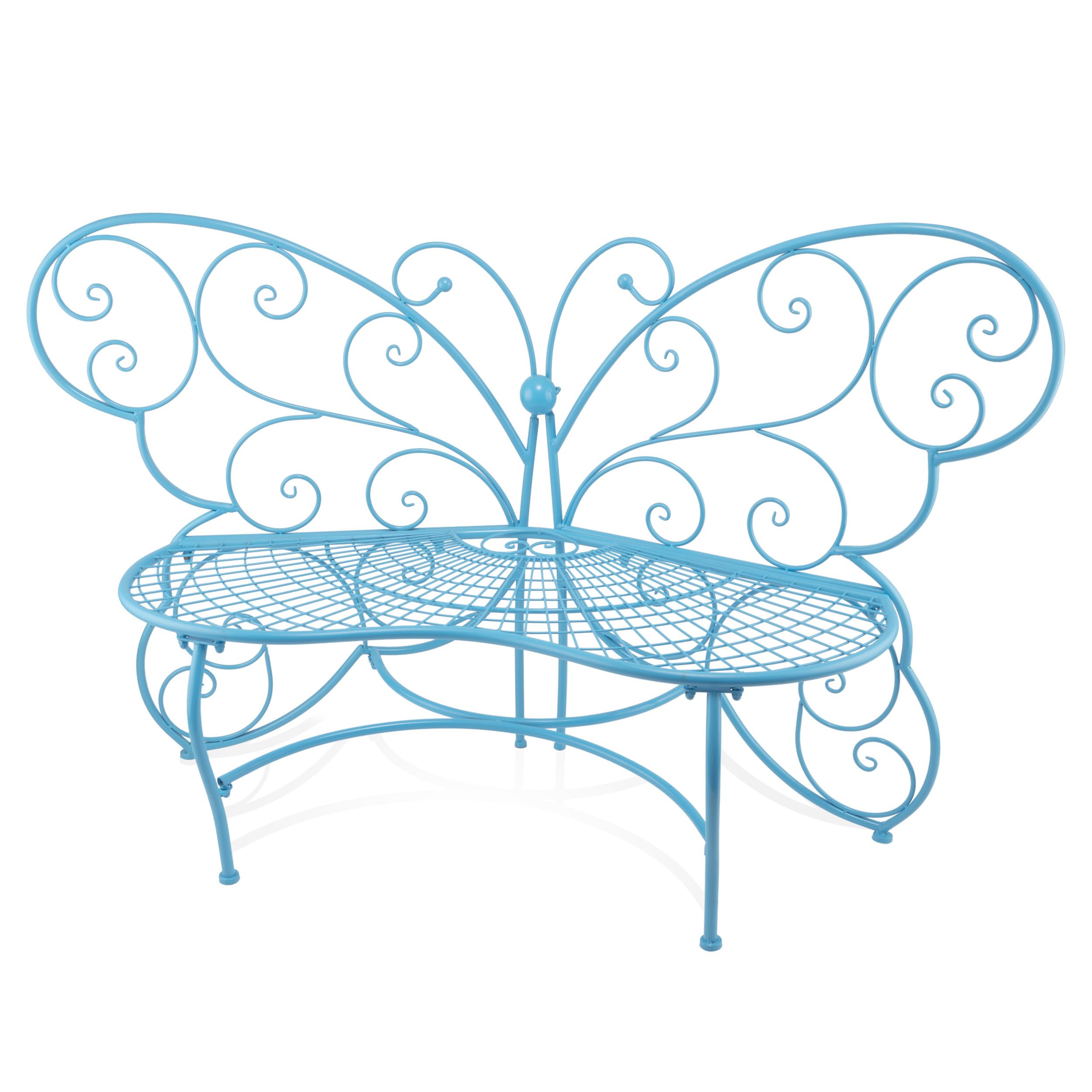 62" L Indoor/Outdoor 2 Person Metal Butterfly Shaped Garden Bench, Blue