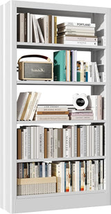 5-Tier Bookcase with Adjustable Storage Shelves, Metal Bookshelf